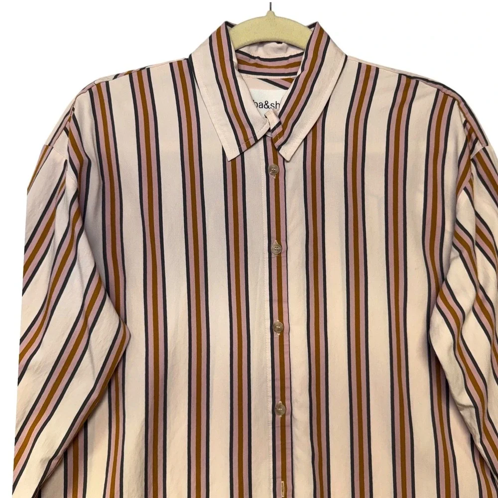 ba&sh Lady Shirt Size 1 Multicolor Striped Button Down Long Sleeve Blouse